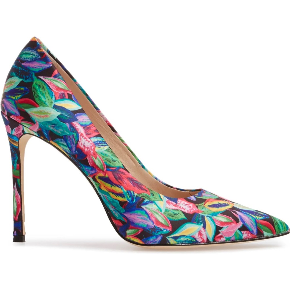 POUR LA VICTOIRE Celeste Pointy Toe Pump Heels Floral Tropic Trip Satin Shoes 6 - Picture 6 of 10